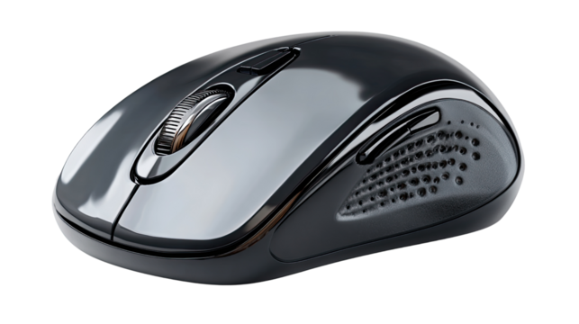 Wireless Mouse Design: A sleek, wireless mouse showcases a modern design, ergonomic structure, and essential functionality. 