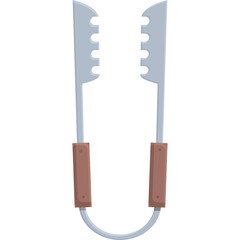 Silver Metal Tongs With Brown Handles Isolated On White Background For Kitchen Use