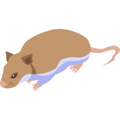 Isometric 3D illustration of a small brown mouse with blue accents on its legs and tail against a white background representing a digital icon