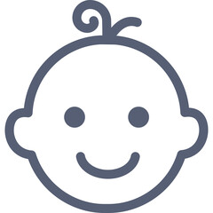 Simple Baby Icon Outline With Curly Hair and Smiling Face on Transparent Background