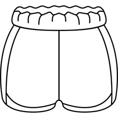Simple black and white line drawing of a pair of shorts with a ruffled waistband and a transparent background ideal for design and illustration purposes