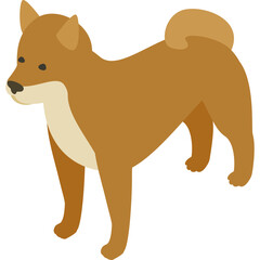 Shiba Inu Dog Standing on Transparent Background Simple Flat Illustration Style Brown Dog with Curled Tail and Alert Ears Full Body Portrait