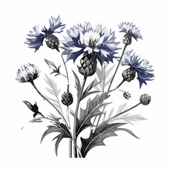watercolor Cornflower branch vector illustration isolated on white background