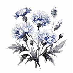 watercolor Cornflower branch vector illustration isolated on white background