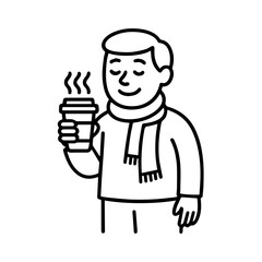 outline icon man wearing a scarf and drinking coffee vector on a white background
Vector icon on a white background