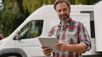 Logistics professional monitoring deliveries outdoor location gigapixel image calm environment close-up viewpoint technology impact