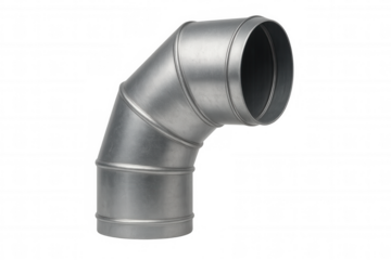 Hvac ventilation duct elbow presenting a galvanized steel pipe for air conditioning and heating systems, transparent background