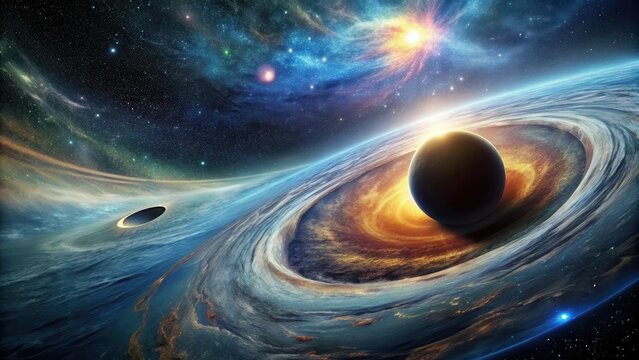 Cosmic Dance of Celestial Bodies A Planetary Alignment Amidst a Nebula's Embrace