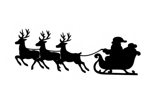 Santa claus flying sleigh and reindeer christmas silhouette