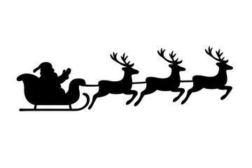 Santa claus riding sleigh with flying reindeer silhouette