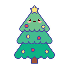 Cute Kawaii Christmas Tree Vector