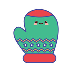 Cute Kawaii Christmas Mitten Vector