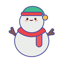 Cute Kawaii Christmas Snowman Vector