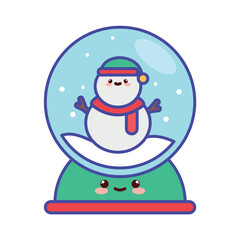 Cute Kawaii Snowglobe Snowman Illustration