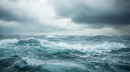 Mar Turbulento e Ondas Agitadas Sob um Céu Nublado e Tempestuoso