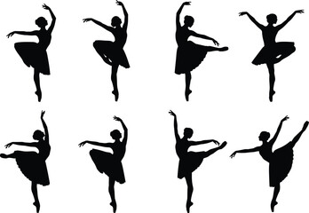 Ballet Dancer Silhouettes in Graceful Classical Poses with Tutus, Expressive Movements, Elegant Dance Stances, Pirouettes, and Artistic Vector Style © Parvej Creatives