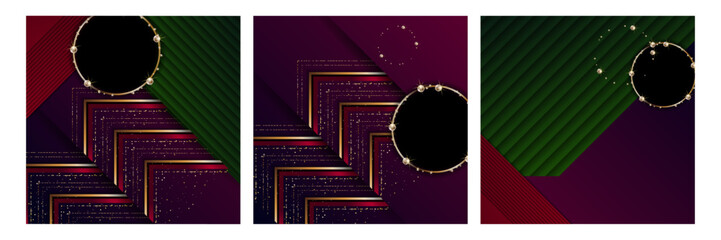 Set of gold frames Christmas glitter effect on dark background artistic covers design colorful realistic texture modern graphic