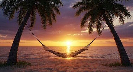 Sunset hammock on tropical beach