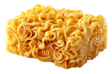 Close up of uncooked ramen noodles block food photography studio shot isolated on transparent background
