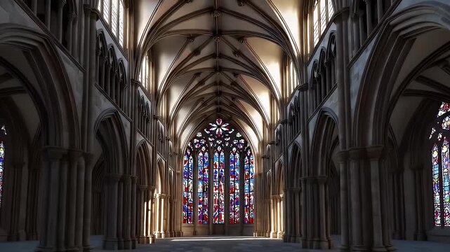 Stunning Architectural Details Inside Historic Gothic Cathedral with ai generated