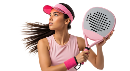 paddle tennis player in sporty outfit holding racket in studio with white background padel