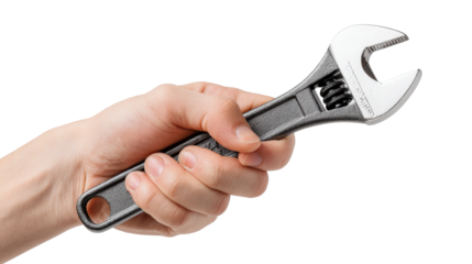 Hand holding adjustable wrench Transparent background, PNG file