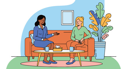 Therapist and client in a counseling session on a couch