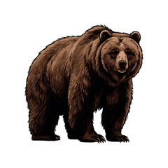 Fototapeta premium Detailed illustration of a brown bear standing on all fours, showcasing its thick fur and powerful frame. Vector illustration