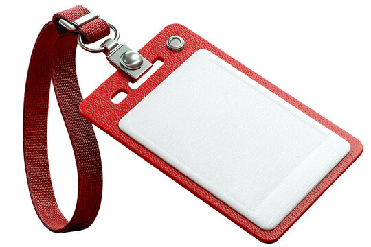 Red lanyard badge mockup identification name tag pass identity card isolated on transparent background