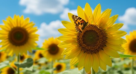 Sunflower Field and Butterfly
