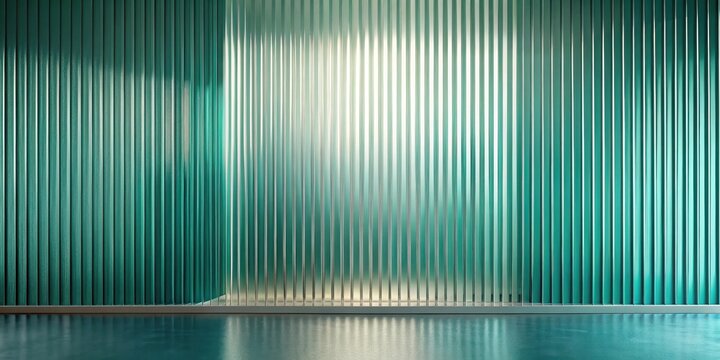 Modern teal glass partition wall in minimalist interior design