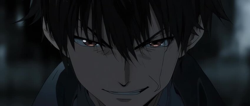 An extreme close-up capturing the smug and confident expression of an anime boy. A slight smirk, raised eyebrow, and cool lighting give him a charmingly arrogant or antagonist vibe.