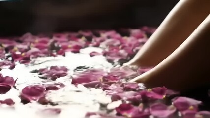 Rose petal footbath with spa relaxation.