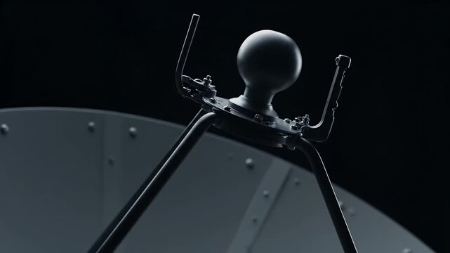 Close Up of a Satellite Dish Antenna in Gray Color Against Black Background Telecommunications Technology Details Space Communication Modern Design