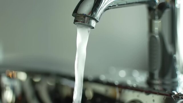 Running water from chrome faucet.