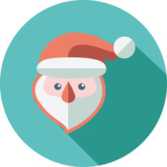 Stylized Illustration of Santa Claus Face with Red Hat and Teal Circular Background Flat Design Festive Holiday Icon