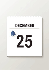 December 25th Calendar Page with Blue Bell Icon, Christmas Date
