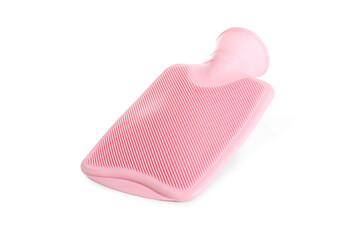 Pink hot water bottle on white background