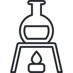 Laboratory Glassware heating a liquid over a Bunsen burner with a transparent background in a simple line art style