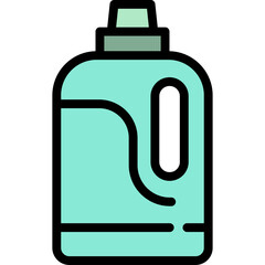 Light Blue Plastic Laundry Detergent Bottle with Green Cap and Handle on Transparent Background Minimalist Icon Style
