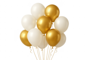 Golden and white balloons celebrating party event with transparent background
