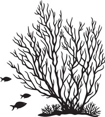 Obraz premium Black Coral Branches With Fish Silhouette Vector