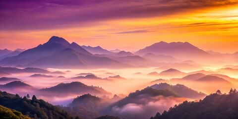 Fototapeta premium Serene Sunrise Over Misty Mountain Ranges, A Breathtaking Panorama of Nature's Majesty