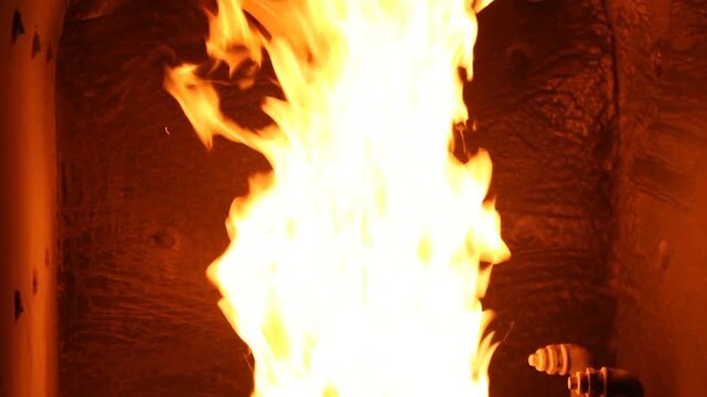 fire burning in the oven