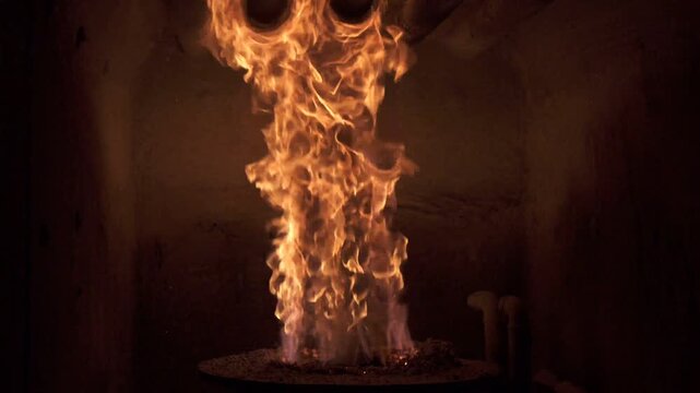 fire burning in the oven