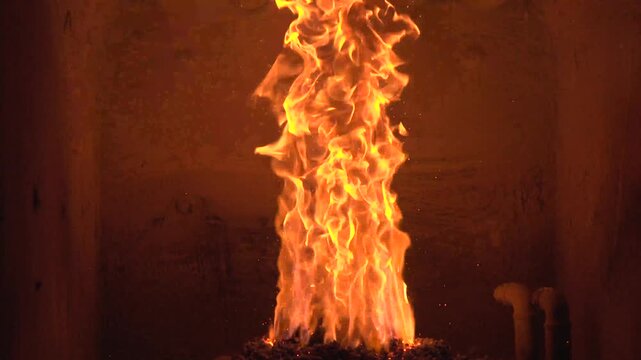 fire burning in the oven