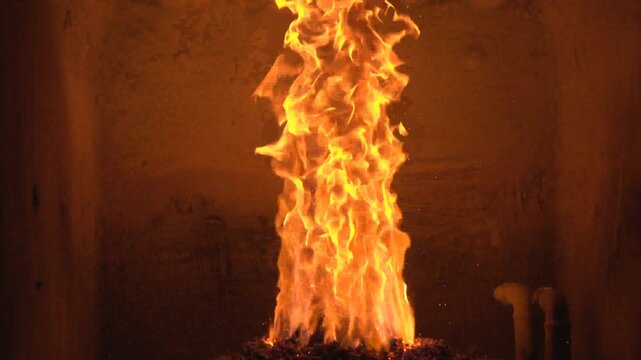 fire burning in the oven