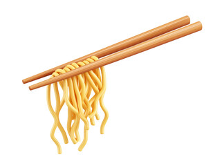 3d Render of Noodles Held by Wooden Chopsticks
