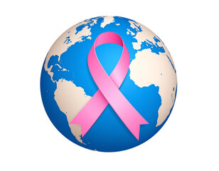 Pink Ribbon on Earth Representing Breast Cancer
