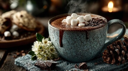 Cozy Hot Chocolate with Marshmallows and Cookies, Perfect for a Winter Day Treat